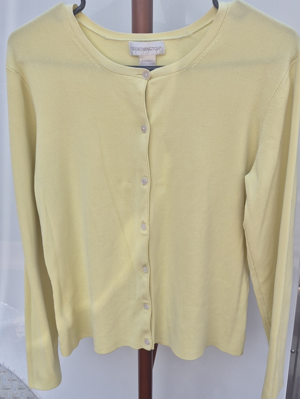 Worthington Pale Yellow Button-Up Knit Cardigan